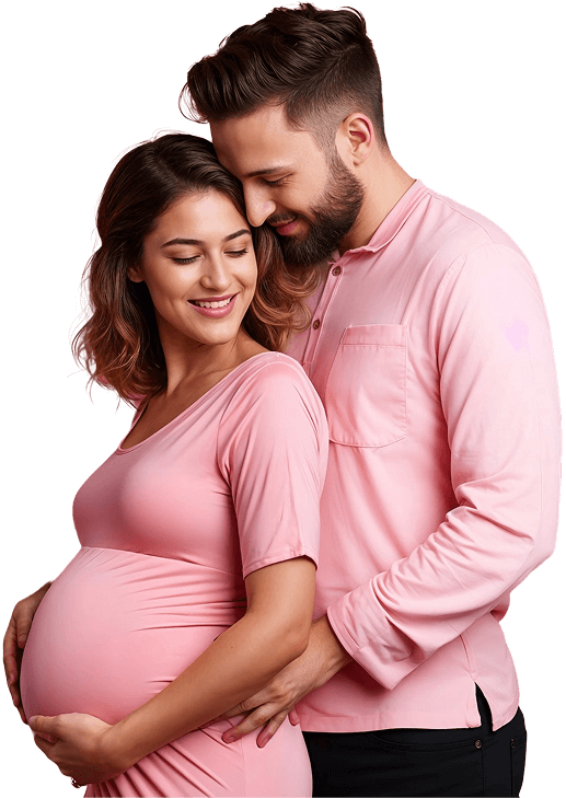 Happy pregnant couple celebrating a healthy pregnancy after fertility treatment.
